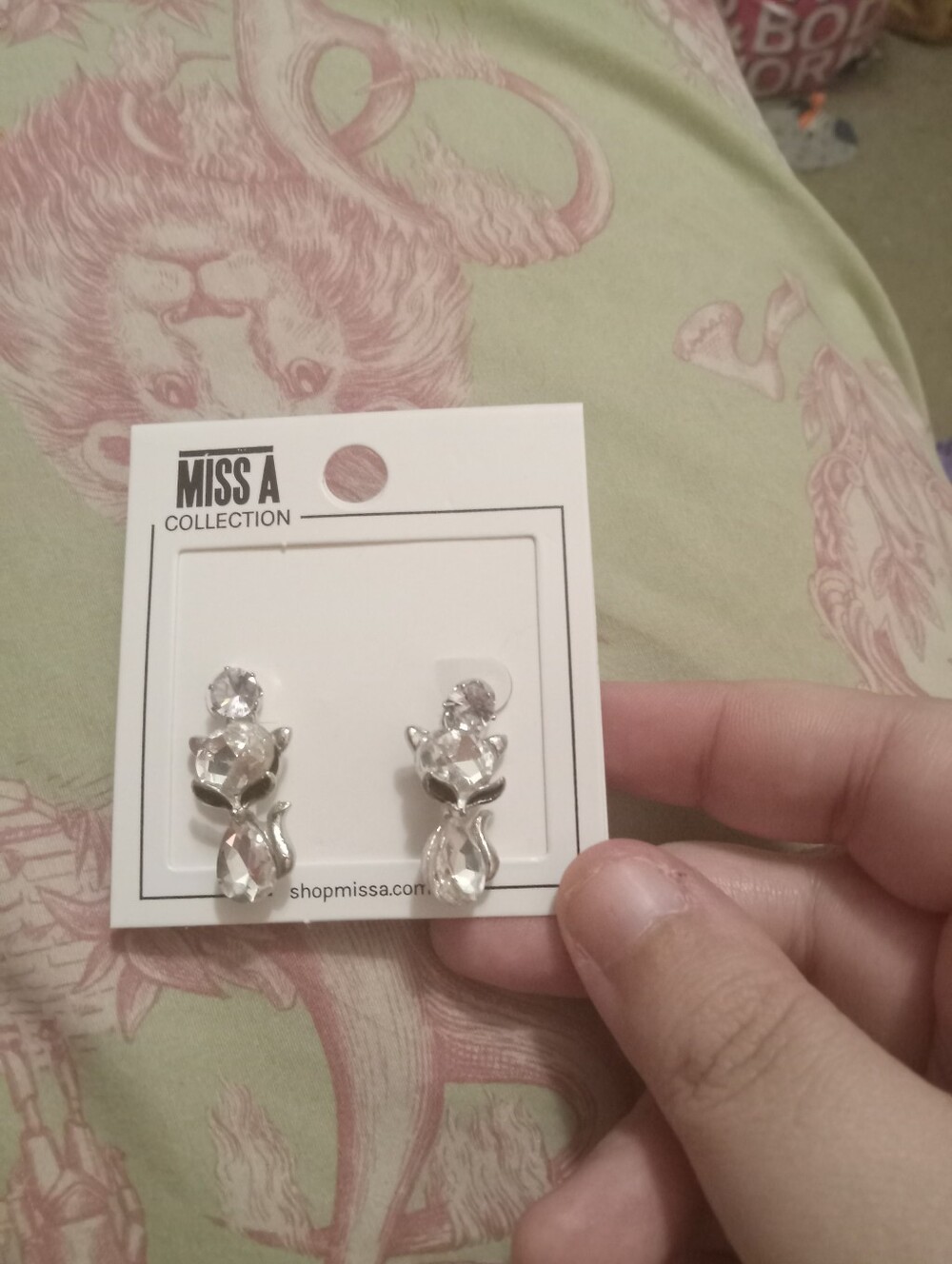 NWOT Women's Silver & Rhinestone Cat Earrings